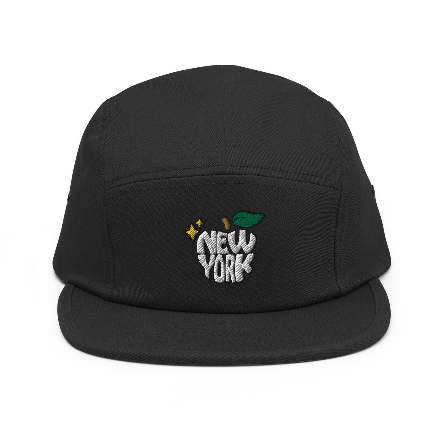New York Apple Logo Embroidered Black Five Panel Hat Scattered Streetwear