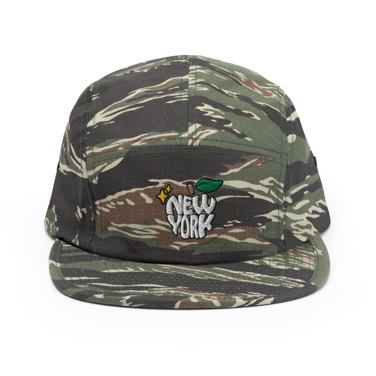 New York Apple Logo Embroidered Tiger Camo Five Panel Hat Scattered Streetwear