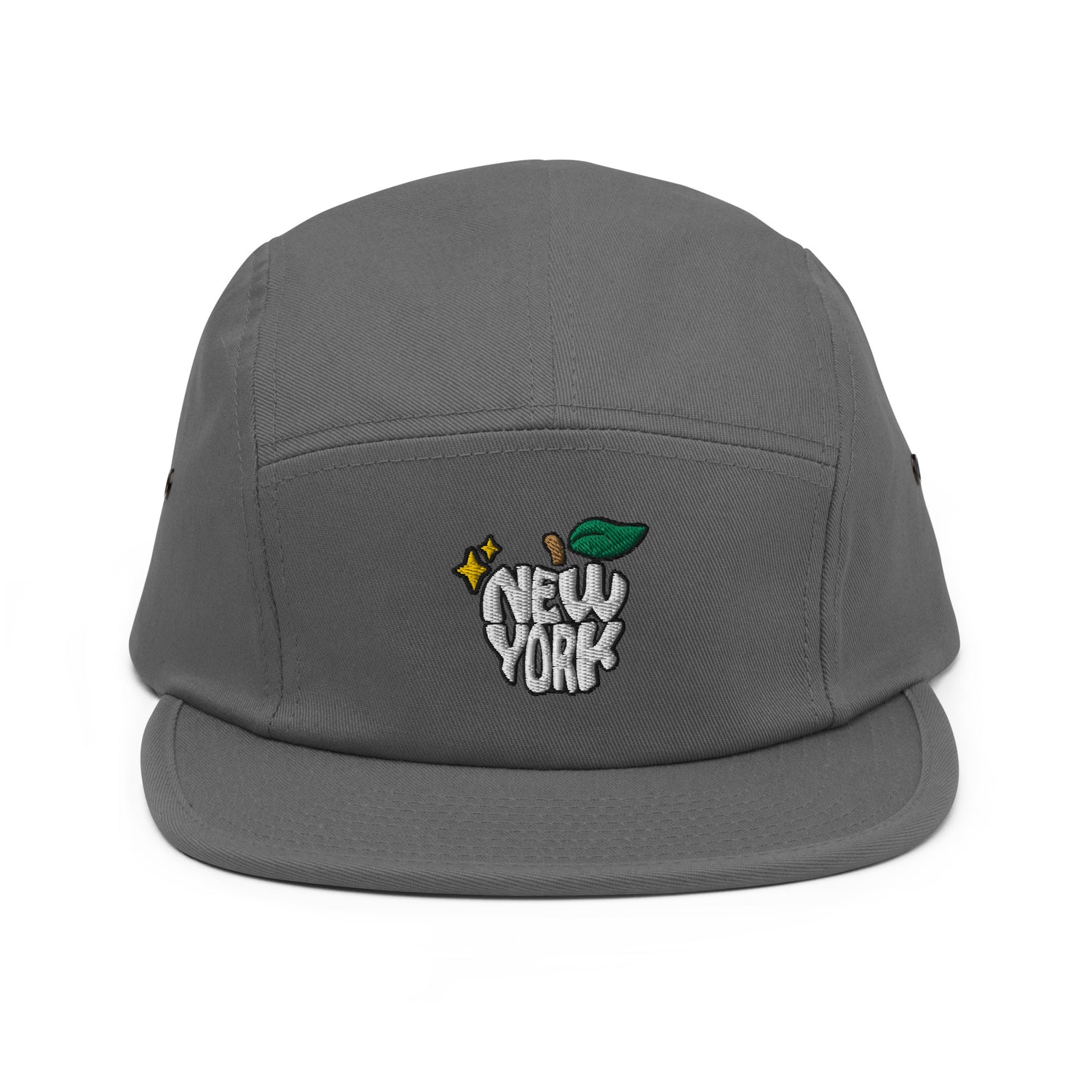 New York Apple Logo Embroidered Grey Five Panel Hat Scattered Streetwear