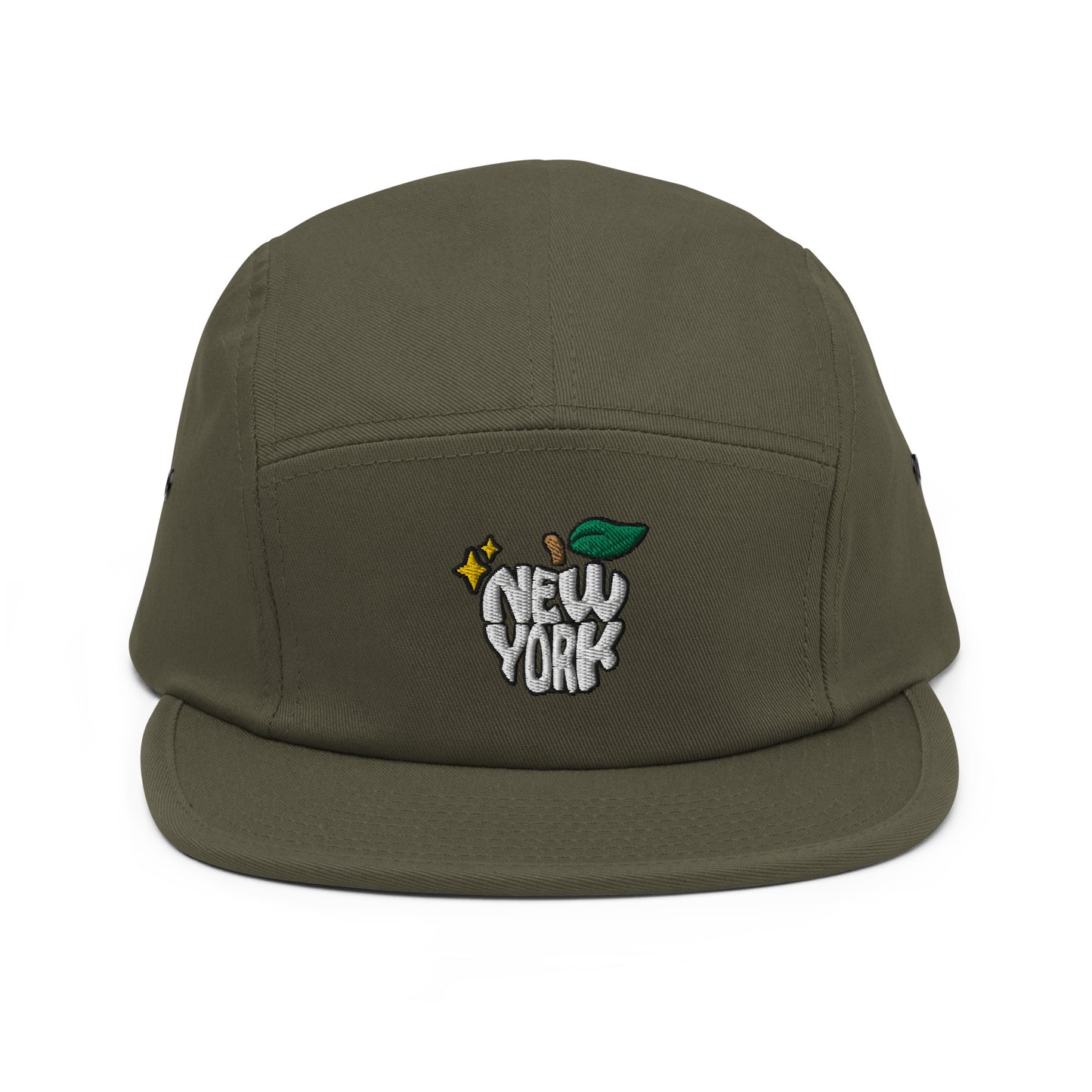 New York Apple Logo Embroidered Olive Five Panel Hat Scattered Streetwear