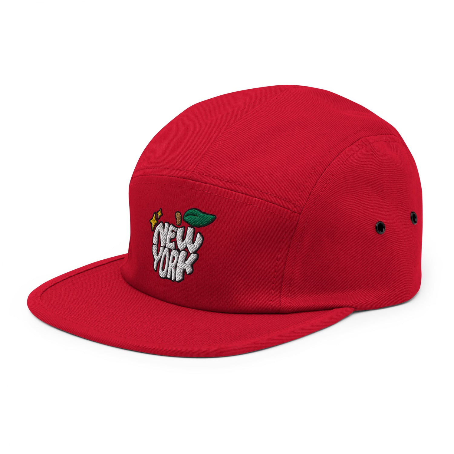 New York Apple Logo Embroidered Red Five Panel Hat Scattered Streetwear