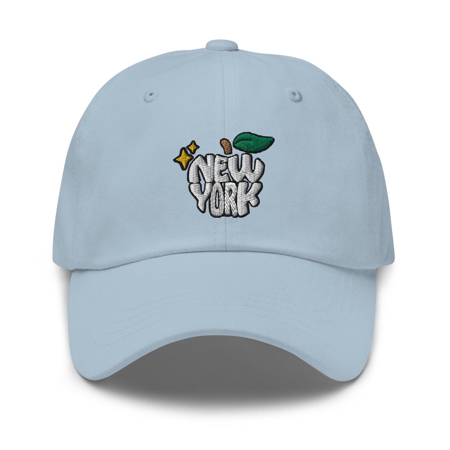 New York Apple Logo Embroidered Baby Blue Dad Hat Scattered Streetwear