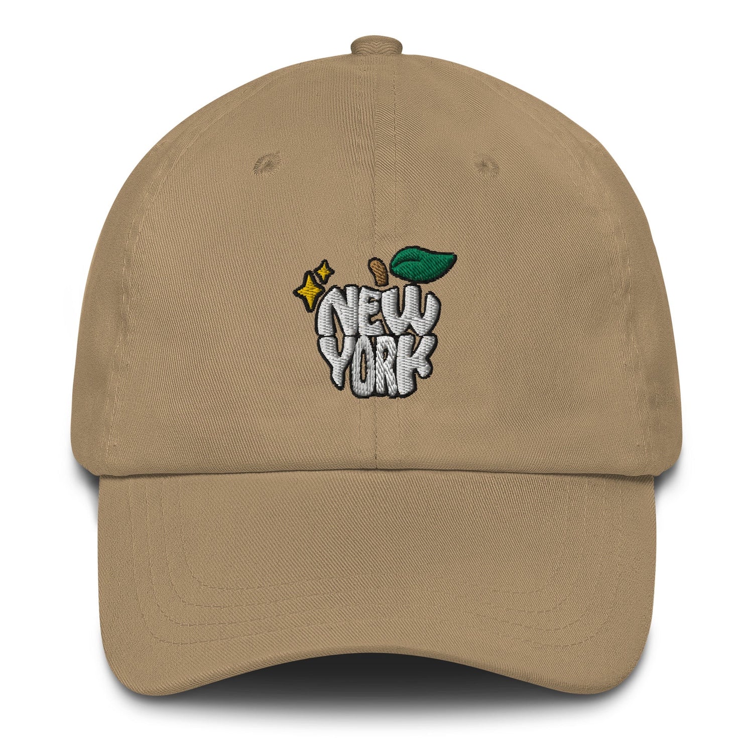 New York Apple Logo Embroidered Khaki Dad Hat Scattered Streetwear