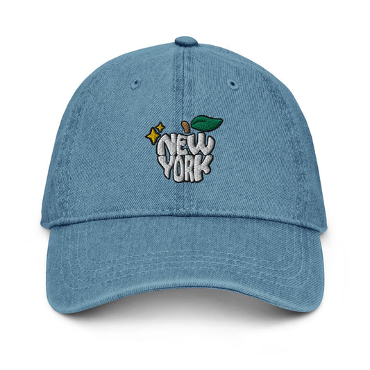 New York Apple Logo Embroidered Blue Denim Hat Scattered Streetwear