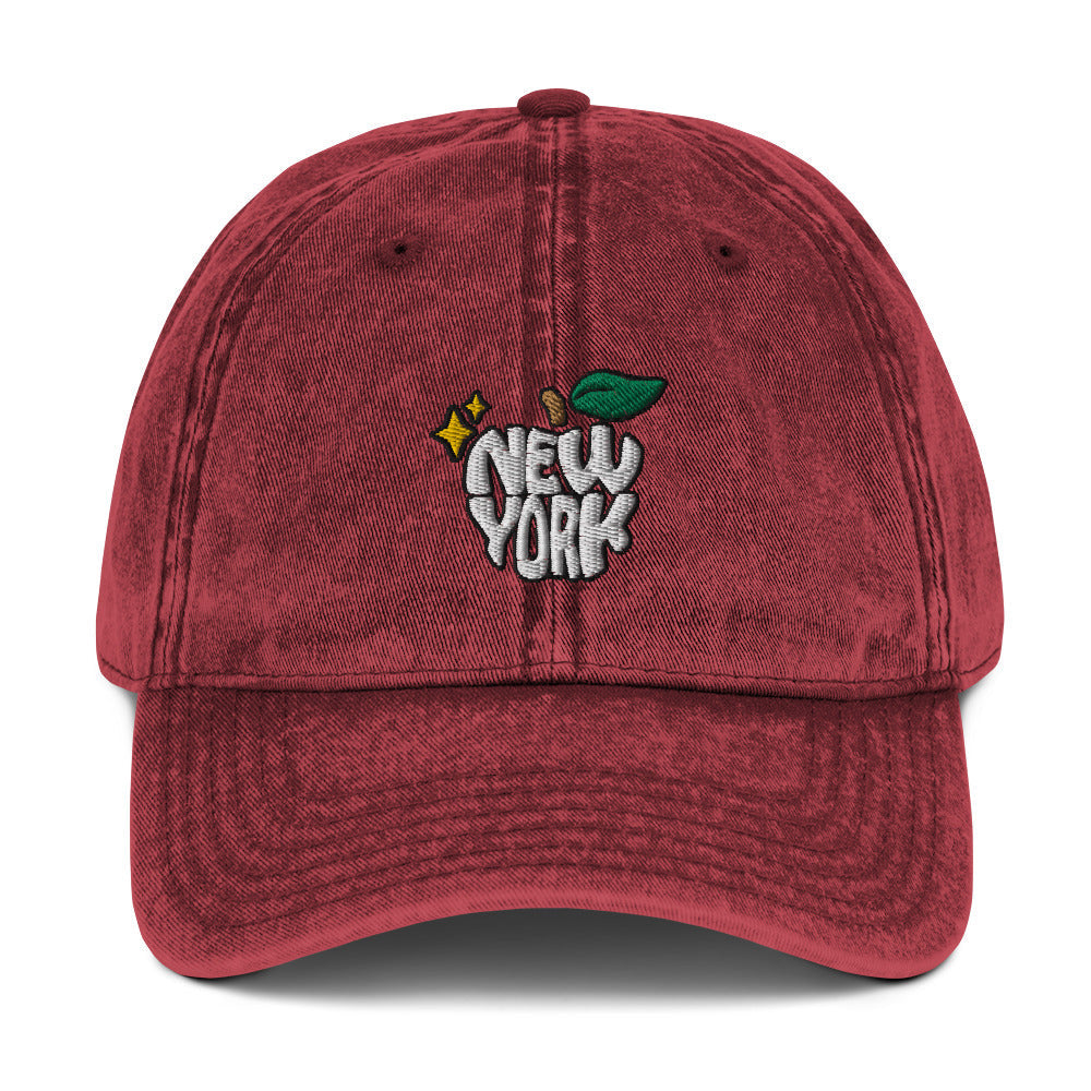 New York Apple Logo Embroidered Red Vintage Cotton Twill Hat Scattered Streetwear