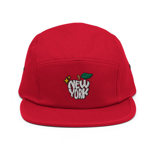 New York Apple Logo Embroidered Red Five Panel Hat Scattered Streetwear