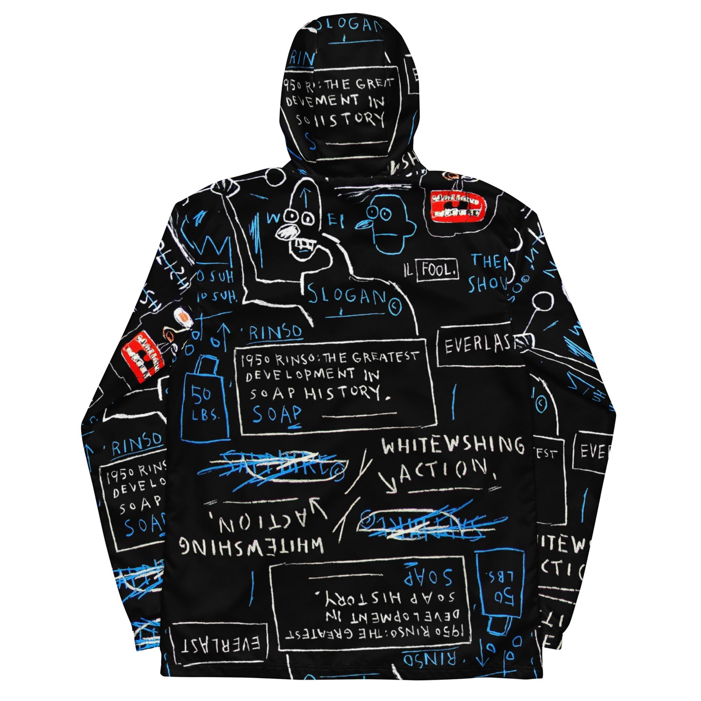 Jean-Michel Basquiat "Rinso" Artwork Printed Premium Black and Blue Windbreaker Jacket Scattered