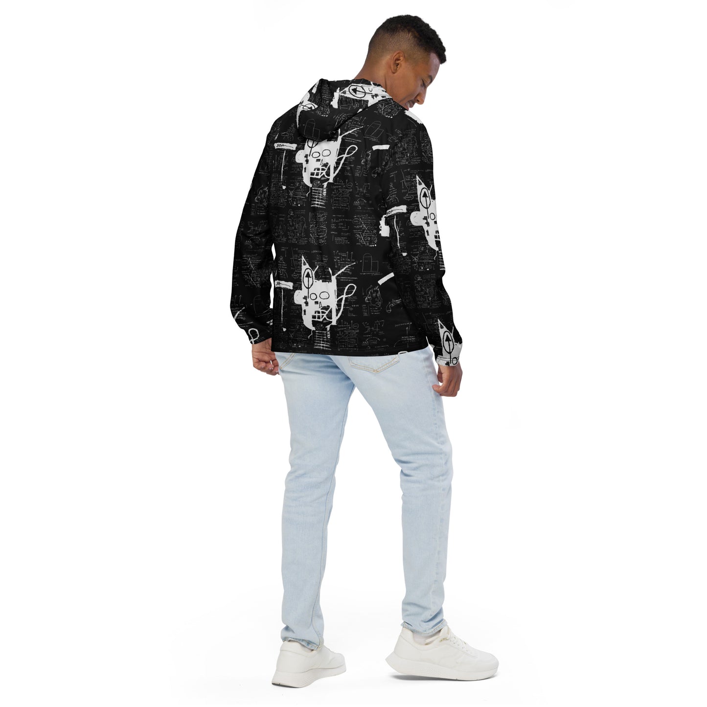 Jean-Michel Basquiat "Untitled" Artwork Printed Premium Black Windbreaker Jacket Scattered