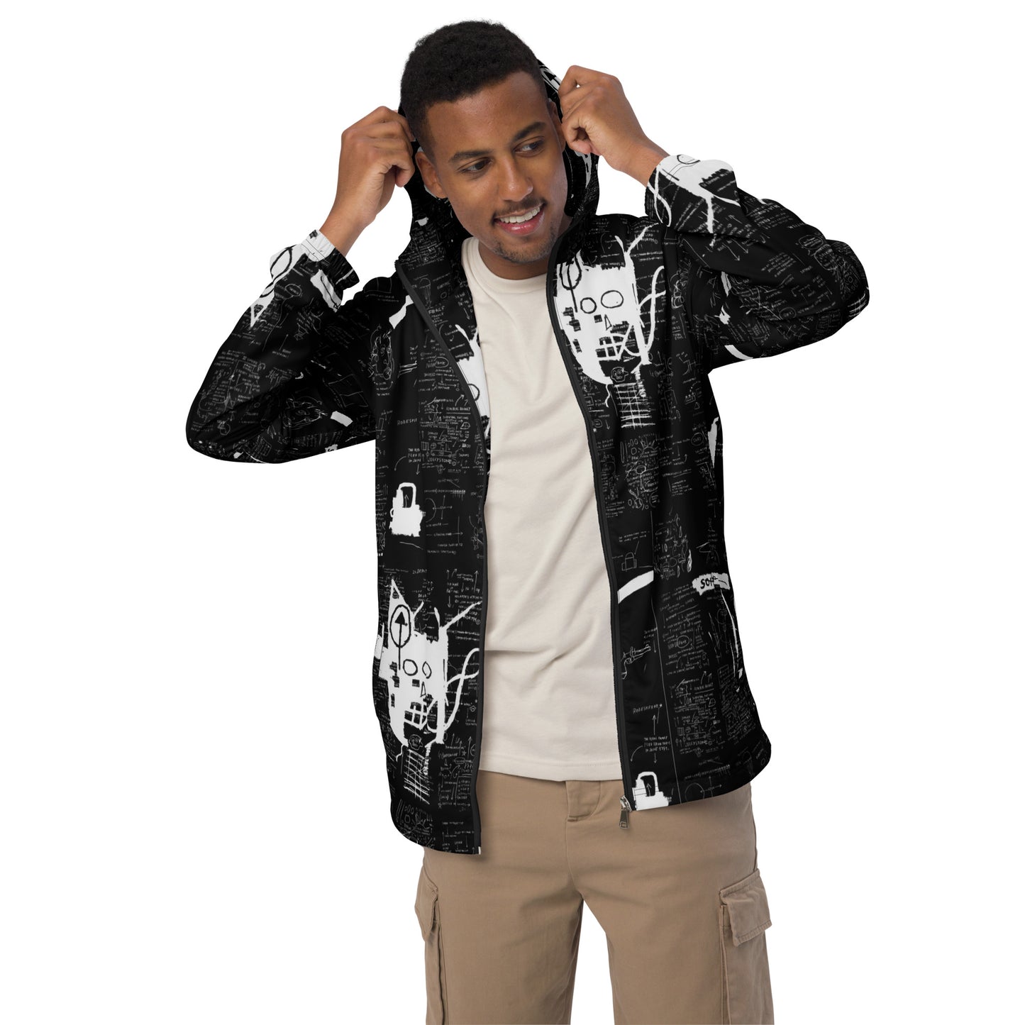 Jean-Michel Basquiat "Untitled" Artwork Printed Premium Black Windbreaker Jacket Scattered