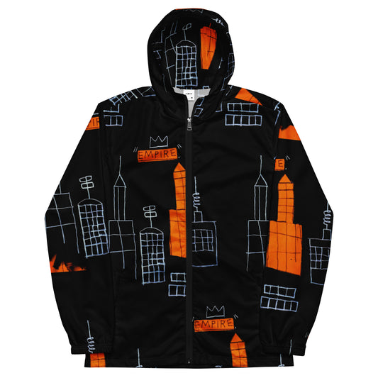 Jean-Michel Basquiat "Mecca" Artwork Printed Premium Black and Orange Windbreaker Jacket Scattered