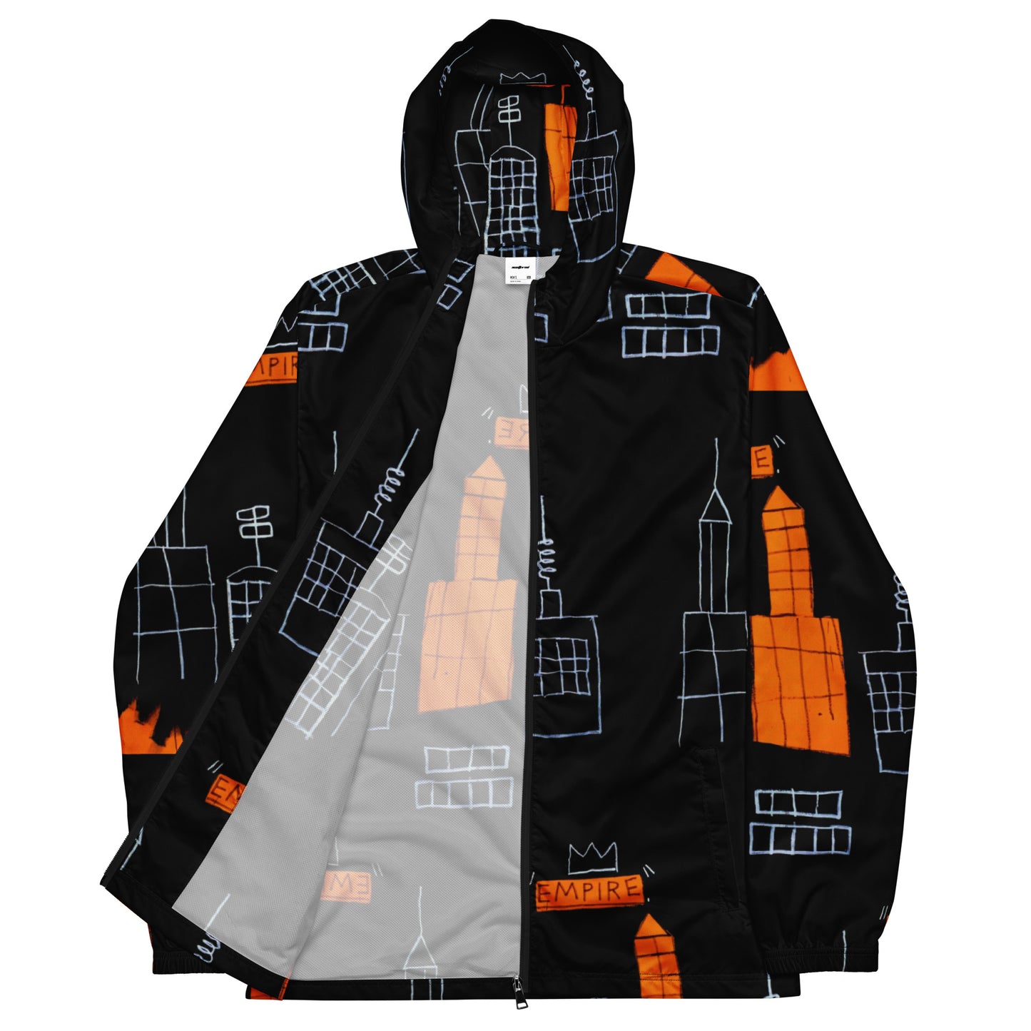 Jean-Michel Basquiat "Mecca" Artwork Printed Premium Black and Orange Windbreaker Jacket Scattered