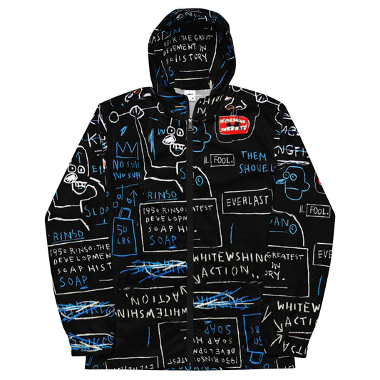 Jean-Michel Basquiat "Rinso" Artwork Printed Premium Black and Blue Windbreaker Jacket Scattered