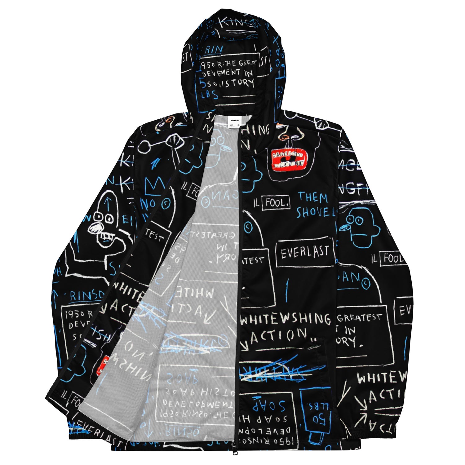 Jean-Michel Basquiat "Rinso" Artwork Printed Premium Black and Blue Windbreaker Jacket Scattered