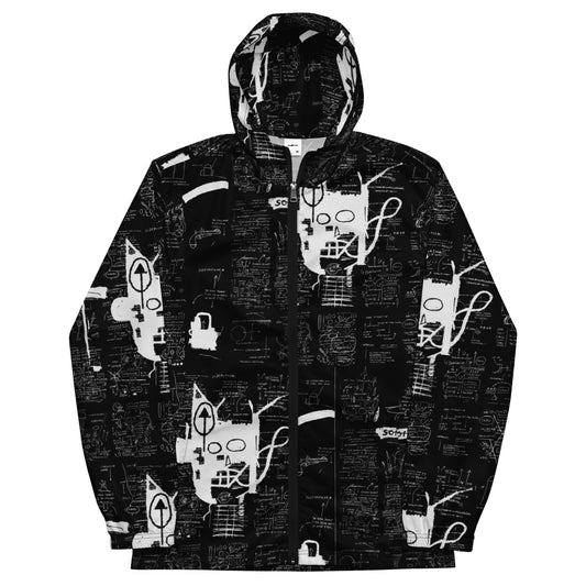 Jean-Michel Basquiat "Untitled" Artwork Printed Premium Black Windbreaker Jacket Scattered