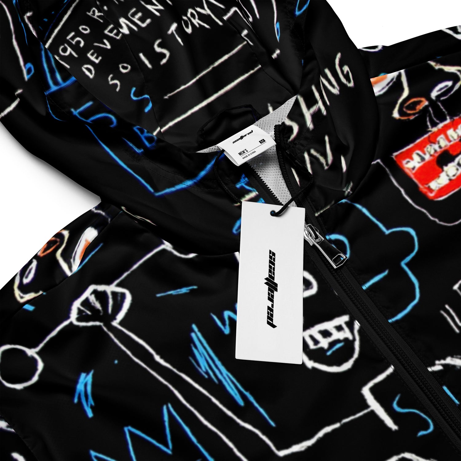 Jean-Michel Basquiat "Rinso" Artwork Printed Premium Black and Blue Windbreaker Jacket Scattered