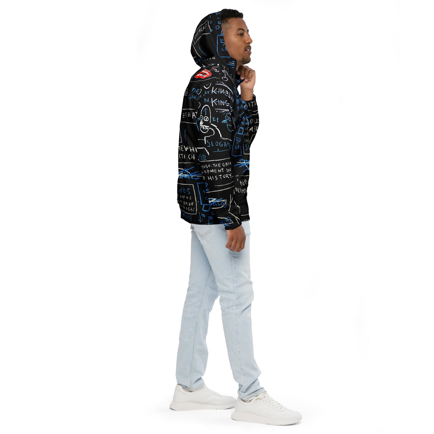 Jean-Michel Basquiat "Rinso" Artwork Printed Premium Black and Blue Windbreaker Jacket Scattered