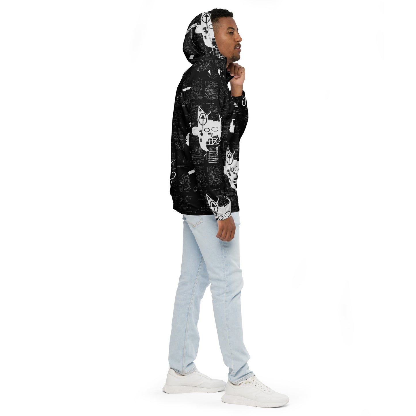 Jean-Michel Basquiat "Untitled" Artwork Printed Premium Black Windbreaker Jacket Scattered