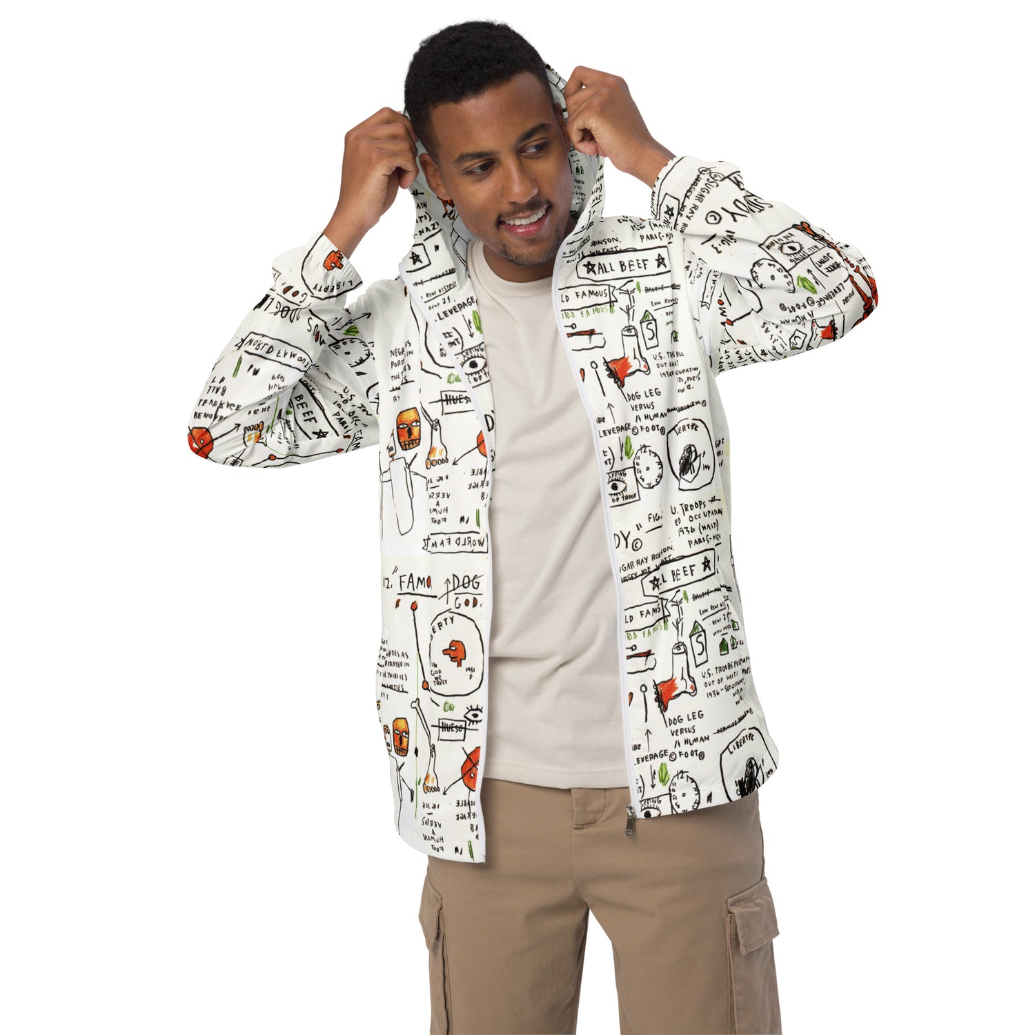 Jean-Michel Basquiat "Dog Leg Study" Artwork Printed Premium Windbreaker Jacket Scattered