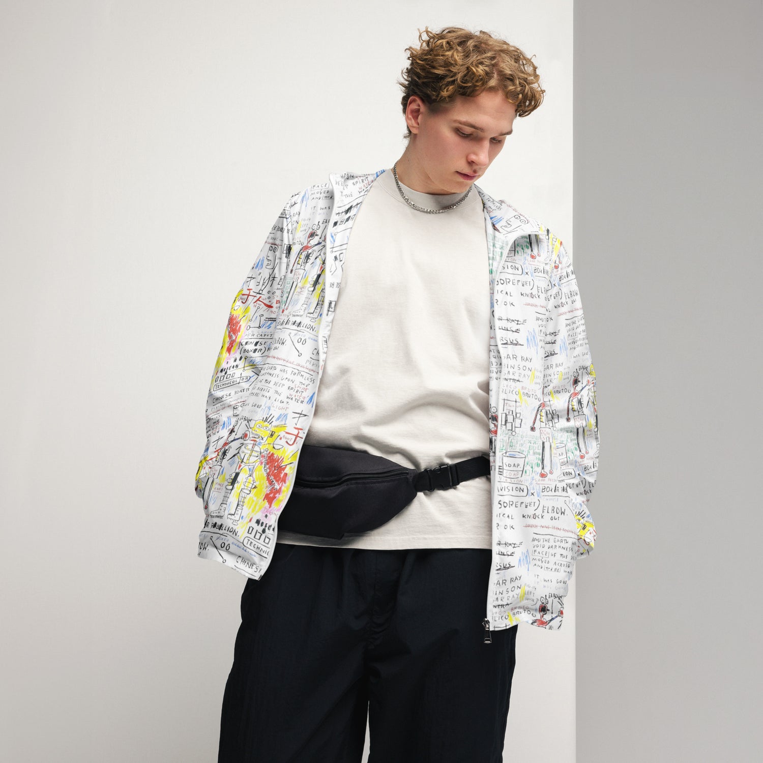 Jean-Michel Basquiat "Boxer Rebellion" Artwork Printed Premium Windbreaker Jacket Scattered