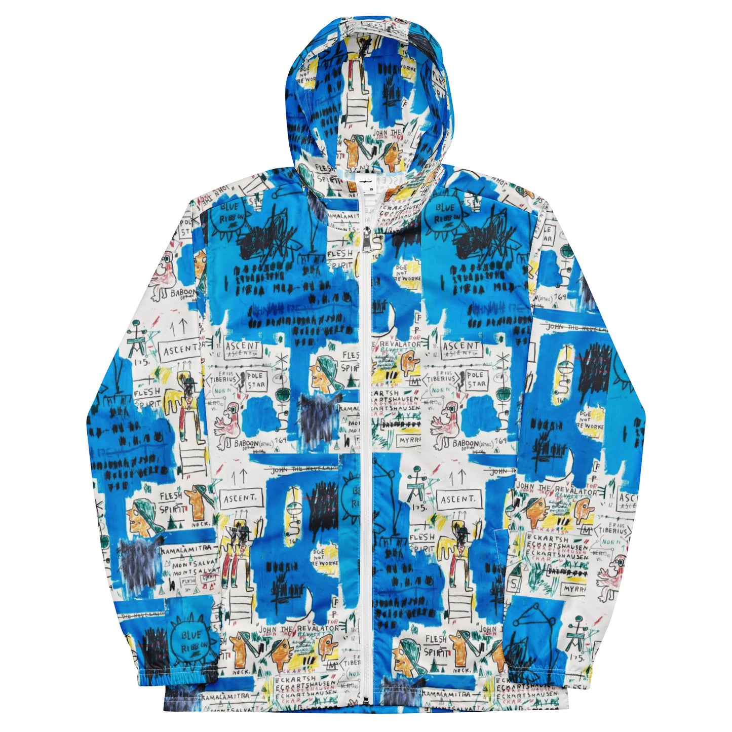 Jean-Michel Basquiat "Ascent" Artwork Printed Premium Blue and White Windbreaker Jacket Scattered