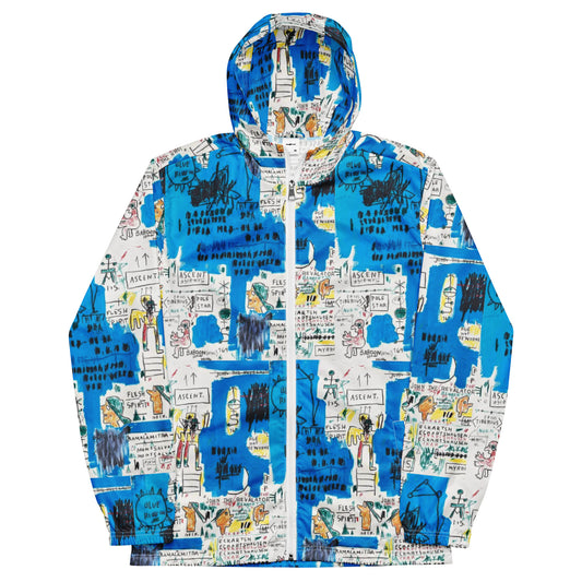 Jean-Michel Basquiat "Ascent" Artwork Printed Premium Blue and White Windbreaker Jacket Scattered