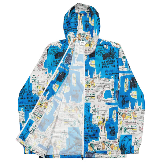 Jean-Michel Basquiat "Ascent" Artwork Printed Premium Blue and White Windbreaker Jacket Scattered