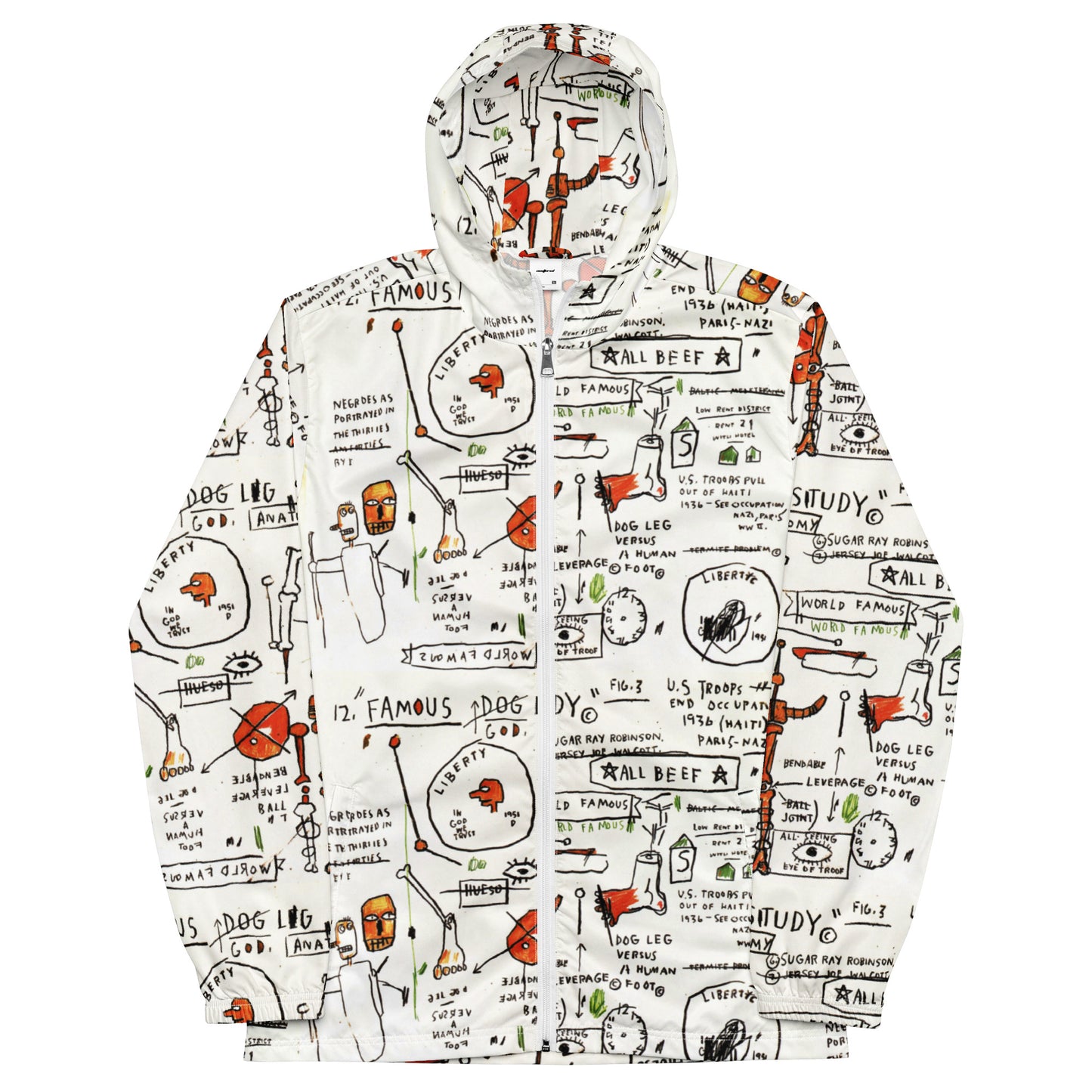 Jean-Michel Basquiat "Dog Leg Study" Artwork Printed Premium Windbreaker Jacket Scattered