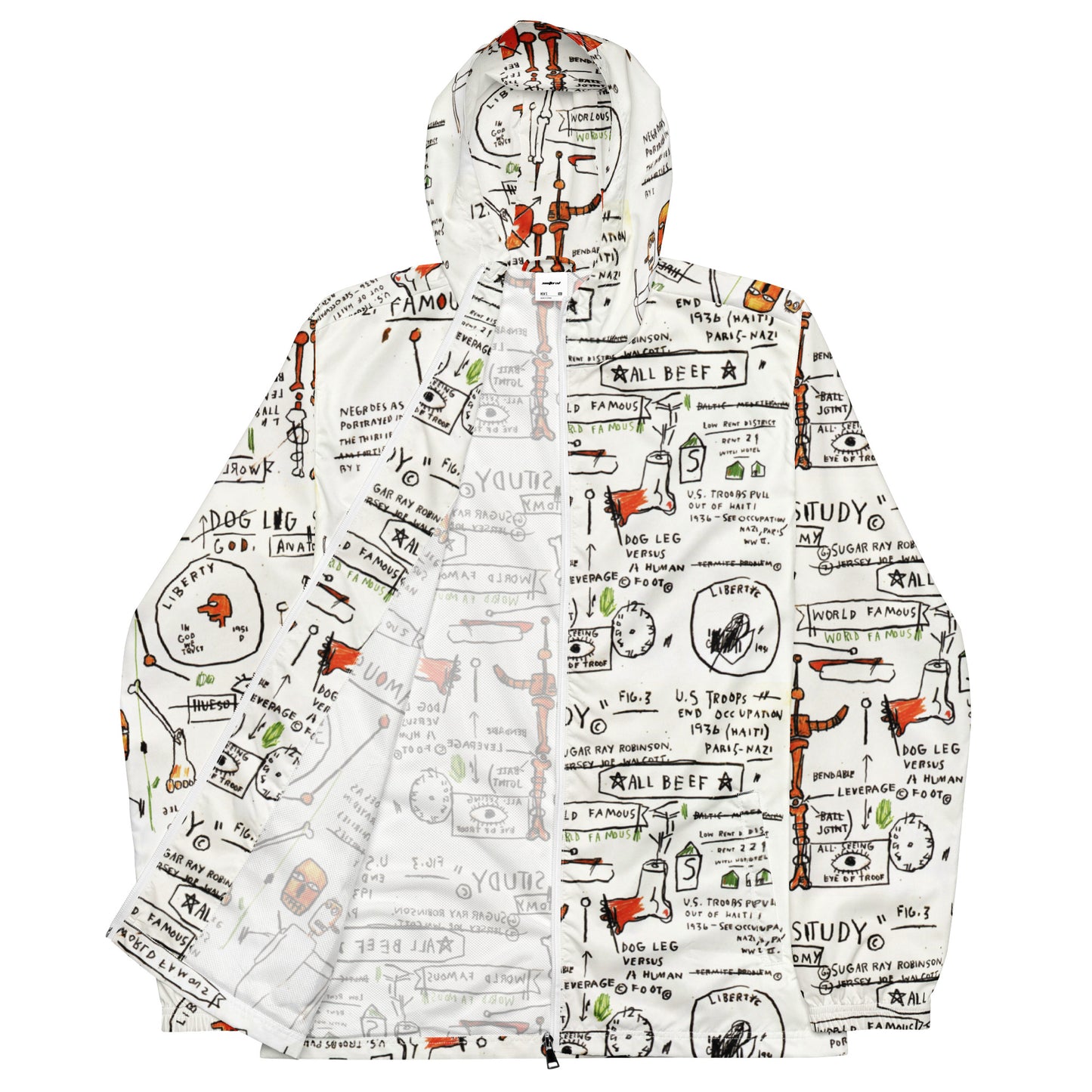 Jean-Michel Basquiat "Dog Leg Study" Artwork Printed Premium Windbreaker Jacket Scattered