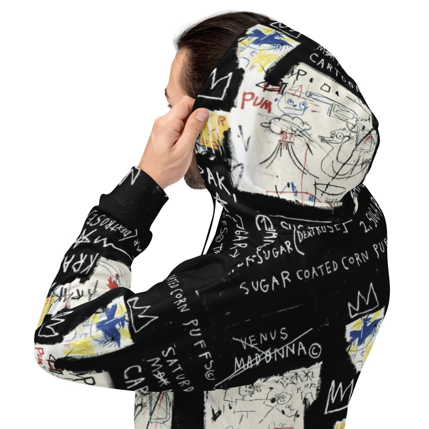 Jean-Michel Basquiat "A Panel of Experts" Artwork All Over Printed Black and White Sweatshirt Hoodie Scattered Streetwear