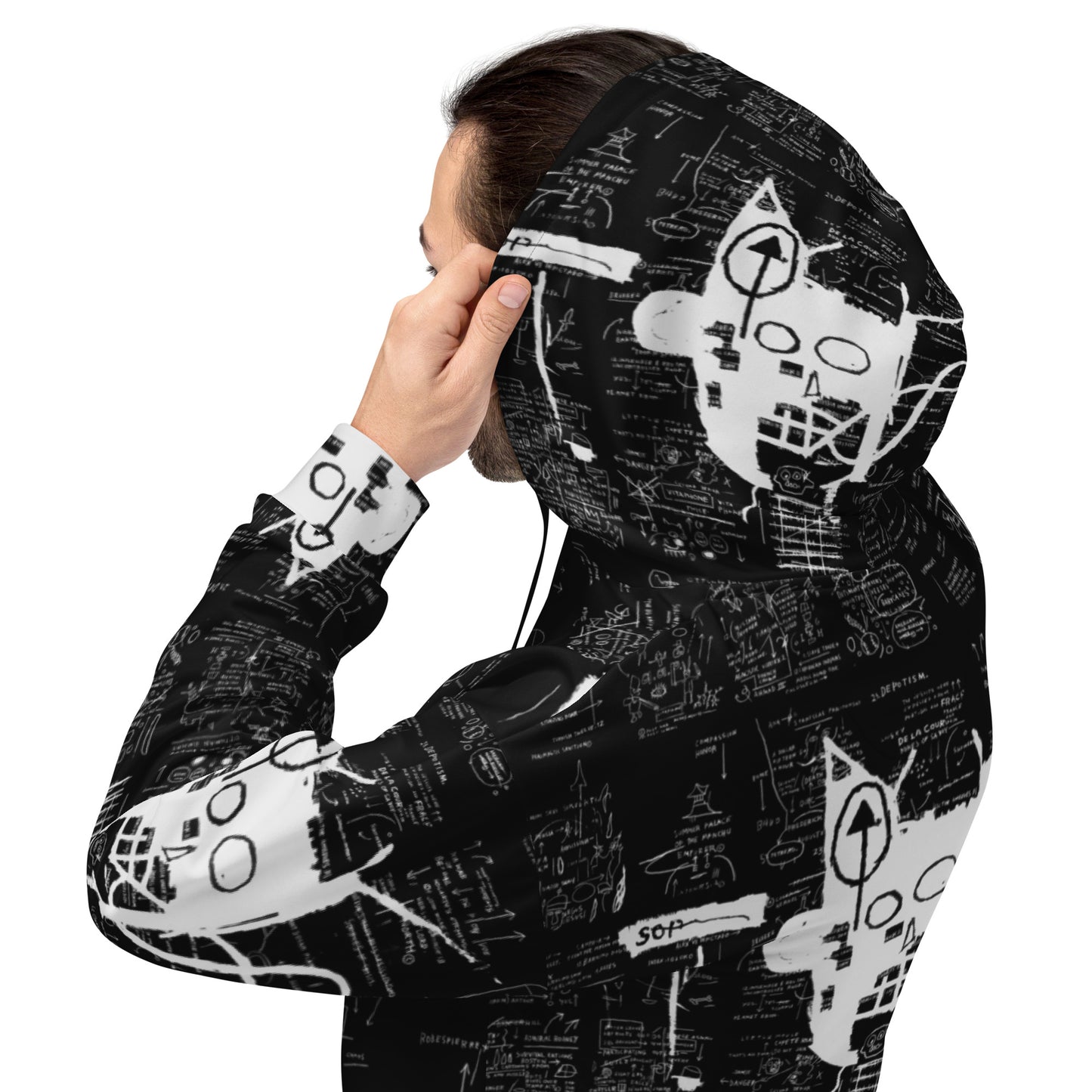 Jean-Michel Basquiat "Untitled" Artwork All Over Printed Black and White Sweatshirt Hoodie Scattered Streetwear