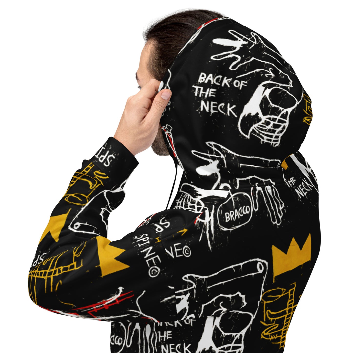 Jean-Michel Basquiat "Back of the Neck" Artwork All Over Printed Black and Yellow Sweatshirt Hoodie Scattered Streetwear