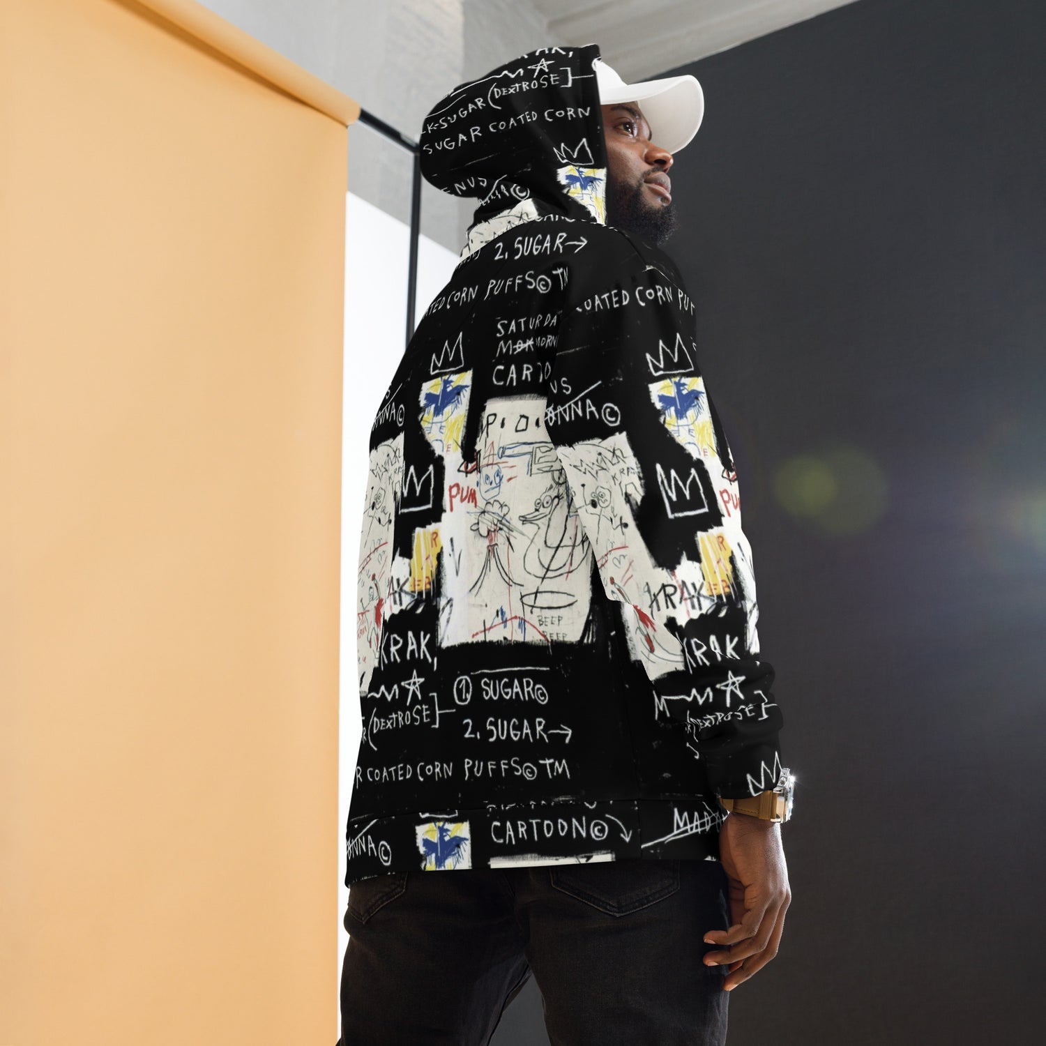 Jean-Michel Basquiat "A Panel of Experts" Artwork All Over Printed Black and White Sweatshirt Hoodie Scattered Streetwear