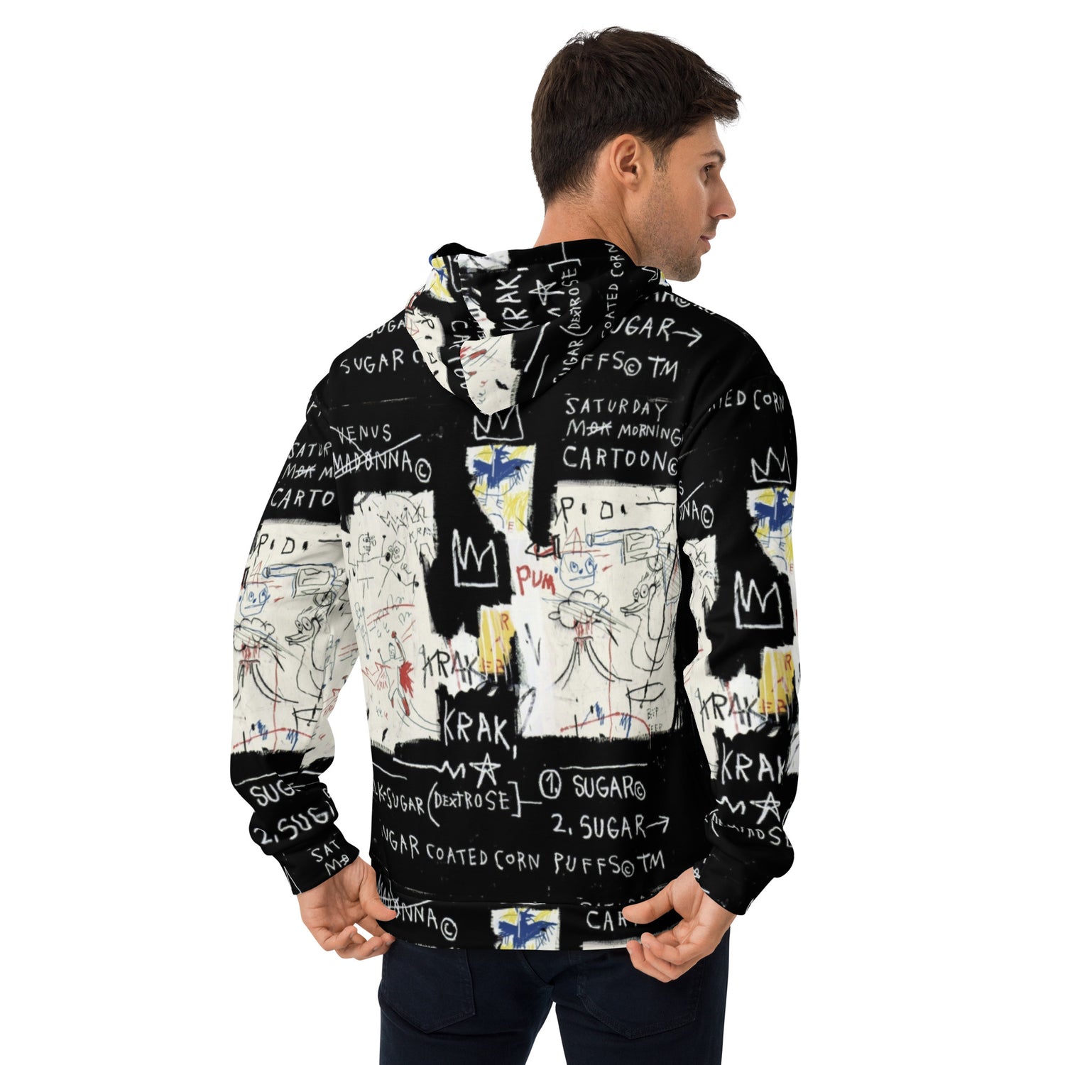 Jean-Michel Basquiat "A Panel of Experts" Artwork All Over Printed Black and White Sweatshirt Hoodie Scattered Streetwear