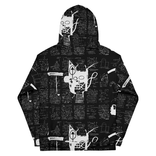 Jean-Michel Basquiat "Untitled" Artwork All Over Printed Black and White Sweatshirt Hoodie Scattered Streetwear