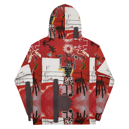 Jean-Michel Basquiat "The Ring" Artwork All Over Printed Red and Black Sweatshirt Hoodie Scattered Streetwear