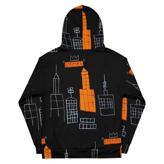 Jean-Michel Basquiat "Mecca" Artwork All Over Printed Black and Orange Sweatshirt Hoodie Scattered Streetwear