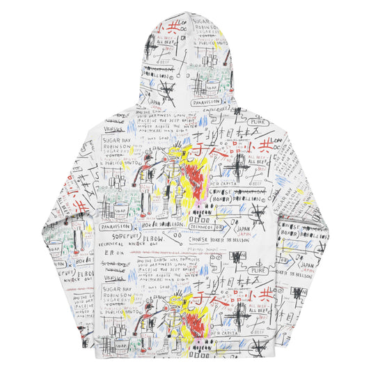 Jean-Michel Basquiat "Boxer Rebellion" Artwork All Over Printed White Sweatshirt Hoodie Scattered Streetwear