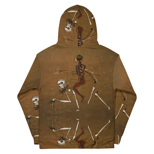 Jean-Michel Basquiat "Riding With Death" Artwork All Over Printed Brown Sweatshirt Hoodie Scattered Streetwear