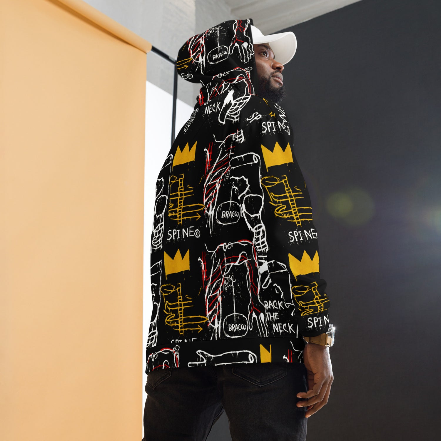 Jean-Michel Basquiat "Back of the Neck" Artwork All Over Printed Black and Yellow Sweatshirt Hoodie Scattered Streetwear