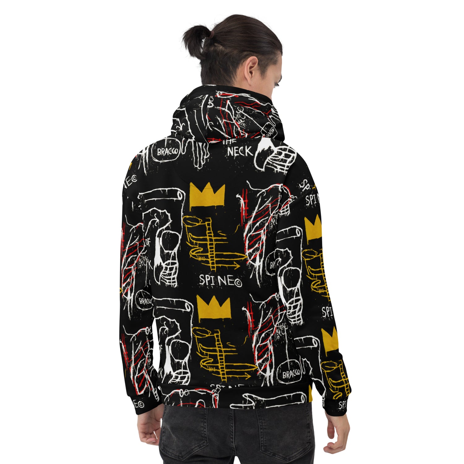 Jean-Michel Basquiat "Back of the Neck" Artwork All Over Printed Black and Yellow Sweatshirt Hoodie Scattered Streetwear