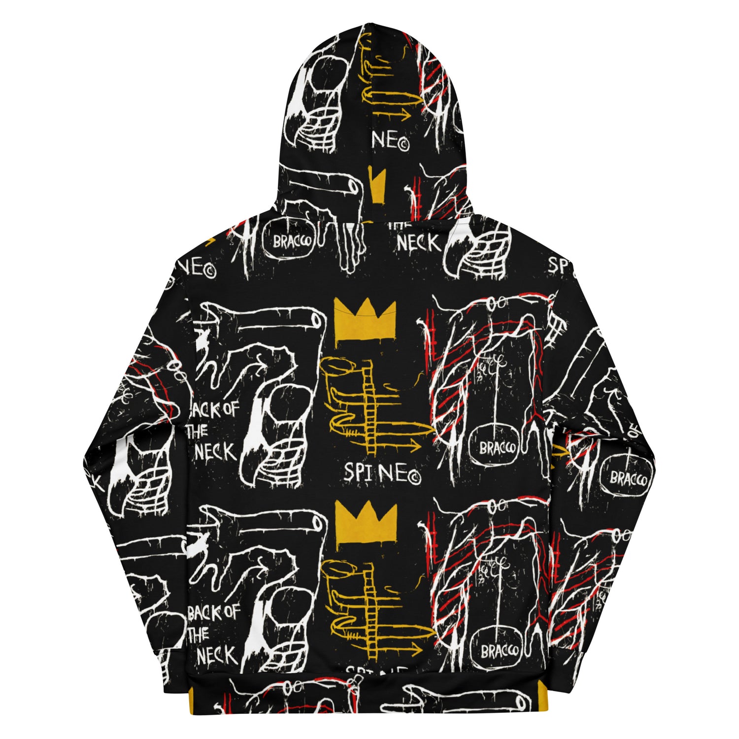 Jean-Michel Basquiat "Back of the Neck" Artwork All Over Printed Black and Yellow Sweatshirt Hoodie Scattered Streetwear