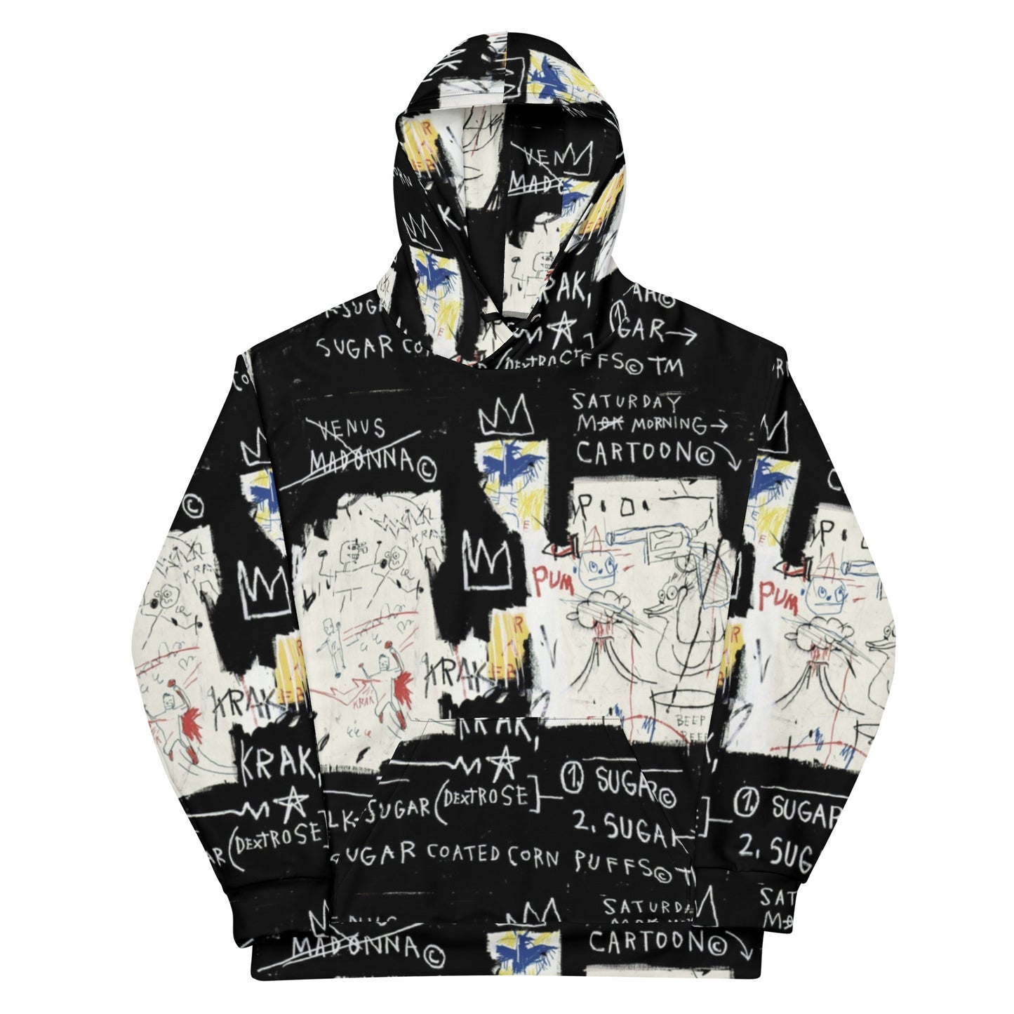 Jean-Michel Basquiat "A Panel of Experts" Artwork All Over Printed Black and White Sweatshirt Hoodie Scattered Streetwear