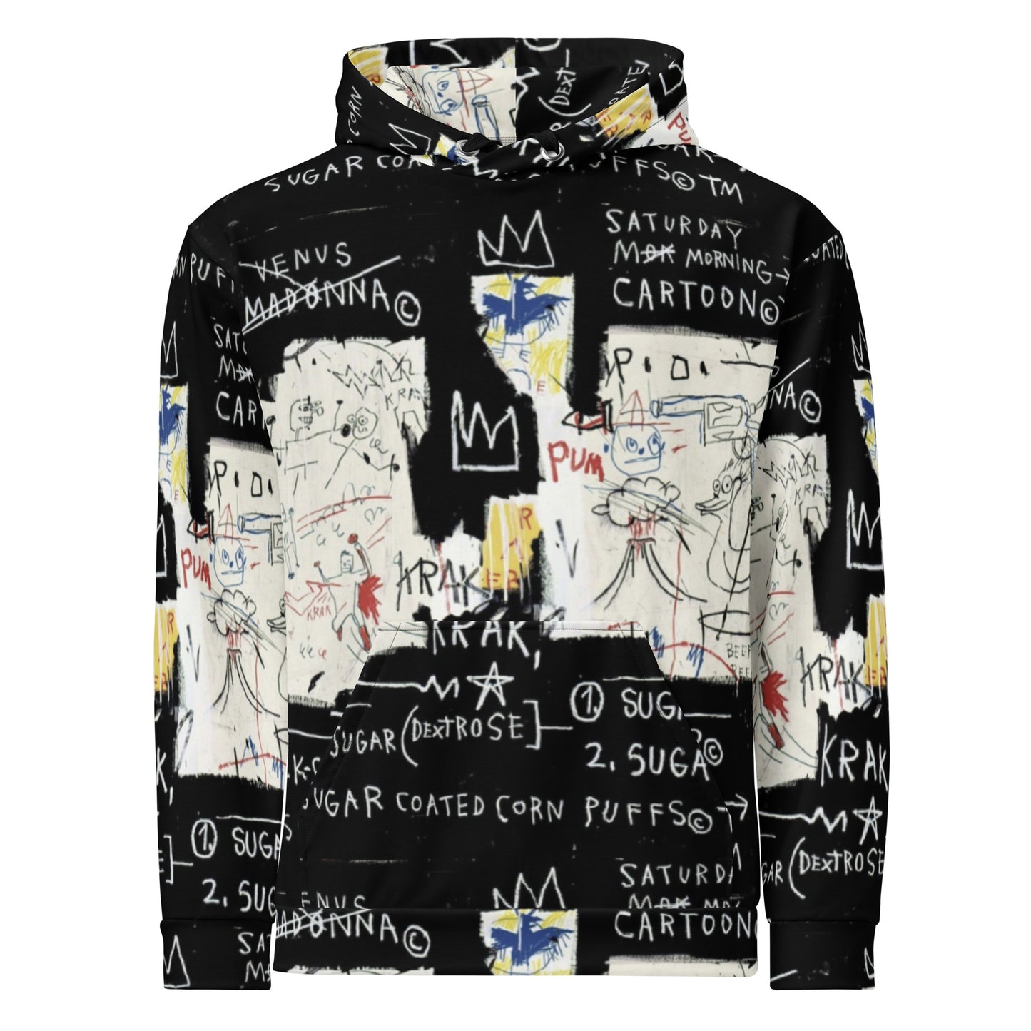 Jean-Michel Basquiat "A Panel of Experts" Artwork All Over Printed Black and White Sweatshirt Hoodie Scattered Streetwear