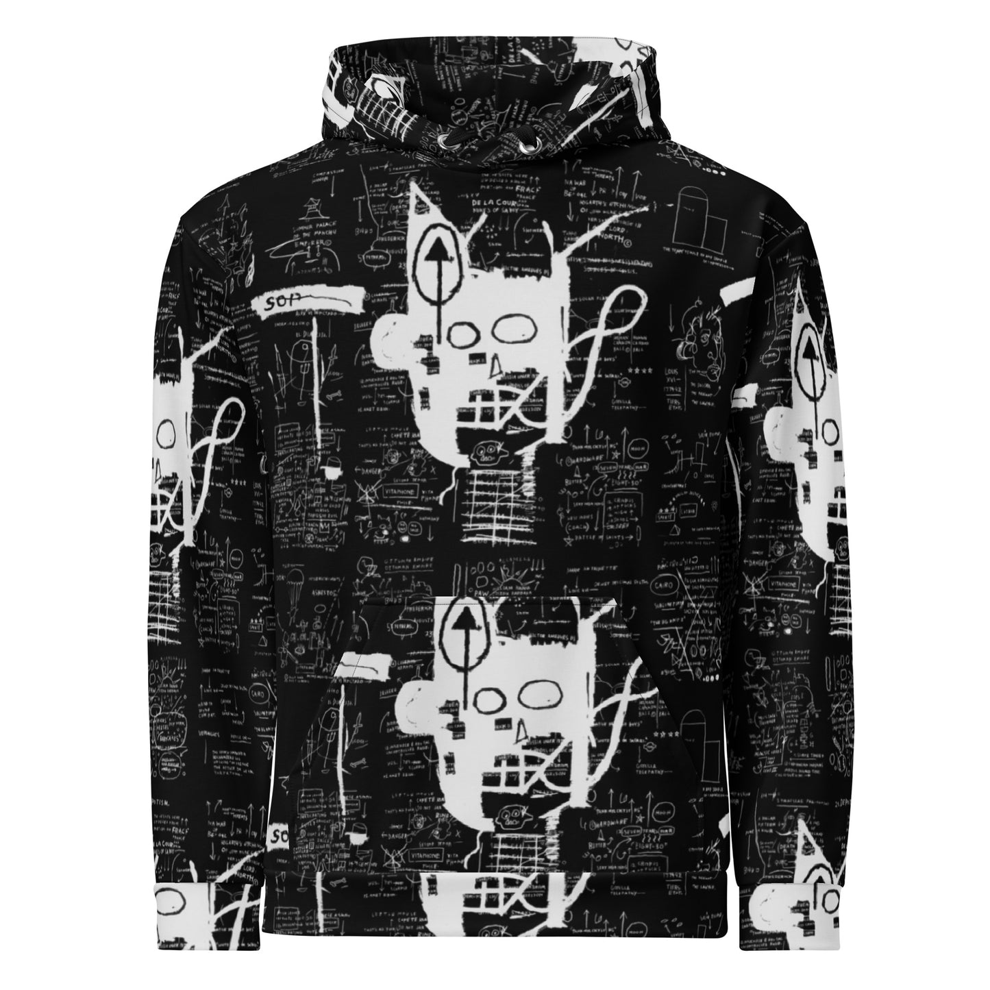 Jean-Michel Basquiat "Untitled" Artwork All Over Printed Black and White Sweatshirt Hoodie Scattered Streetwear