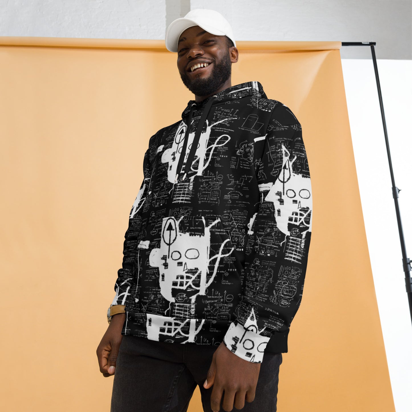 Jean-Michel Basquiat "Untitled" Artwork All Over Printed Black and White Sweatshirt Hoodie Scattered Streetwear