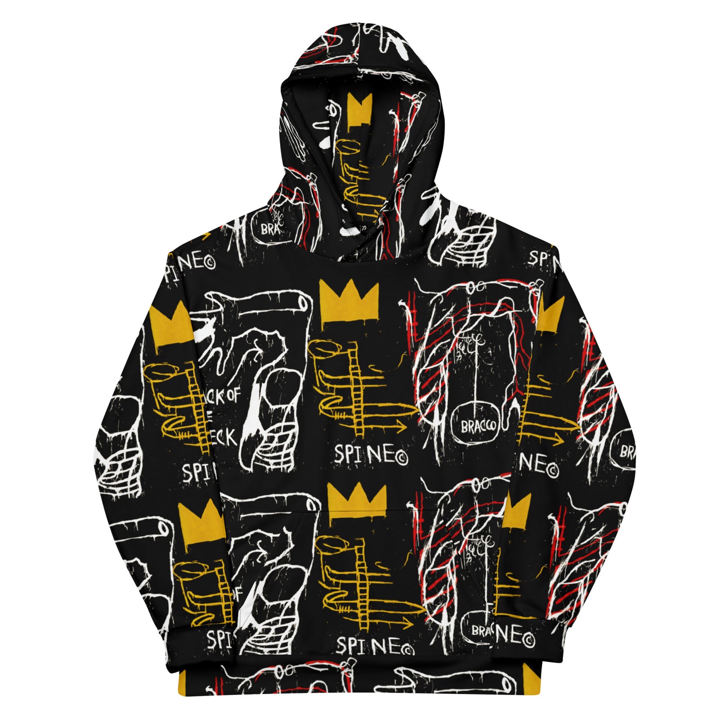 Jean-Michel Basquiat "Back of the Neck" Artwork All Over Printed Black and Yellow Sweatshirt Hoodie Scattered Streetwear