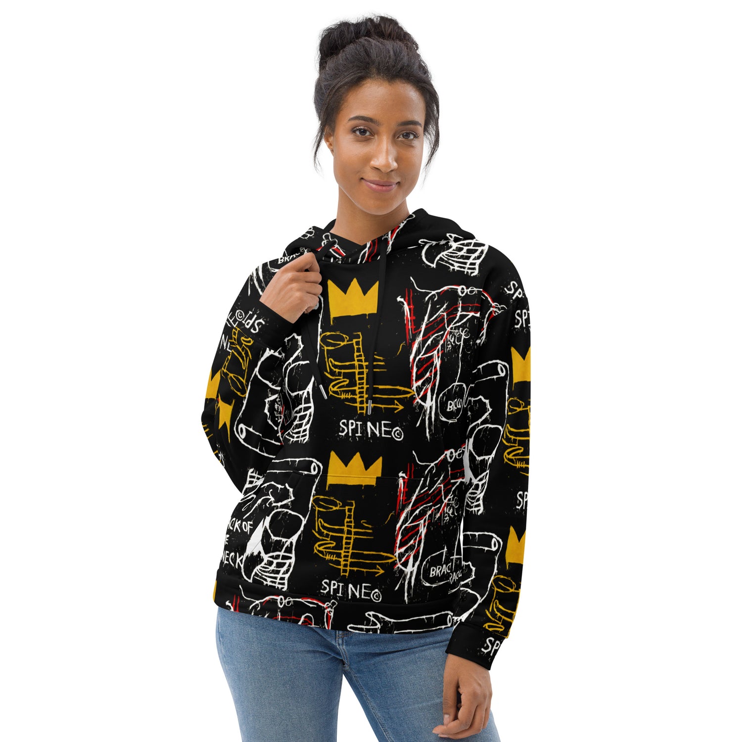 Jean-Michel Basquiat "Back of the Neck" Artwork All Over Printed Black and Yellow Sweatshirt Hoodie Scattered Streetwear