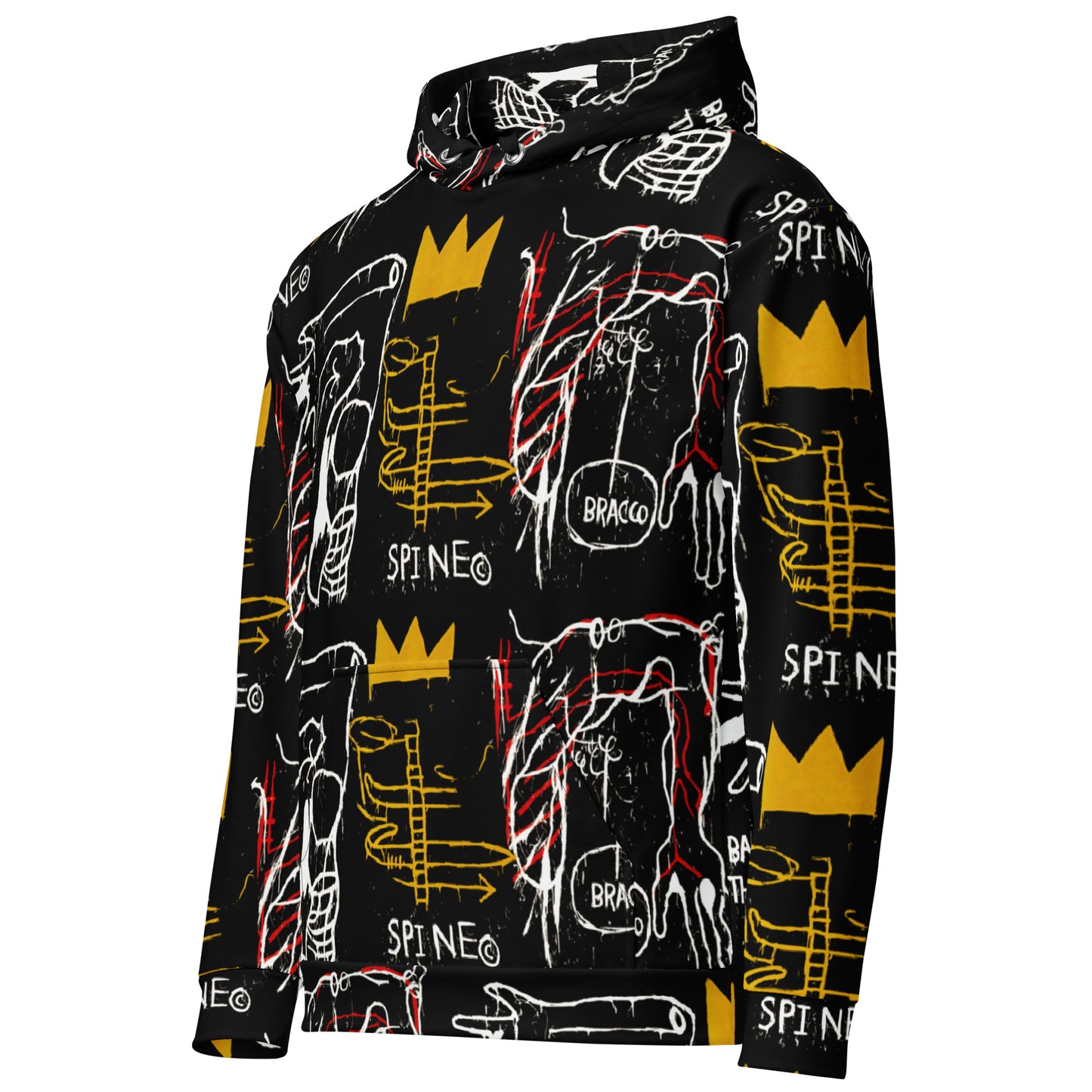 Jean-Michel Basquiat "Back of the Neck" Artwork All Over Printed Black and Yellow Sweatshirt Hoodie Scattered Streetwear