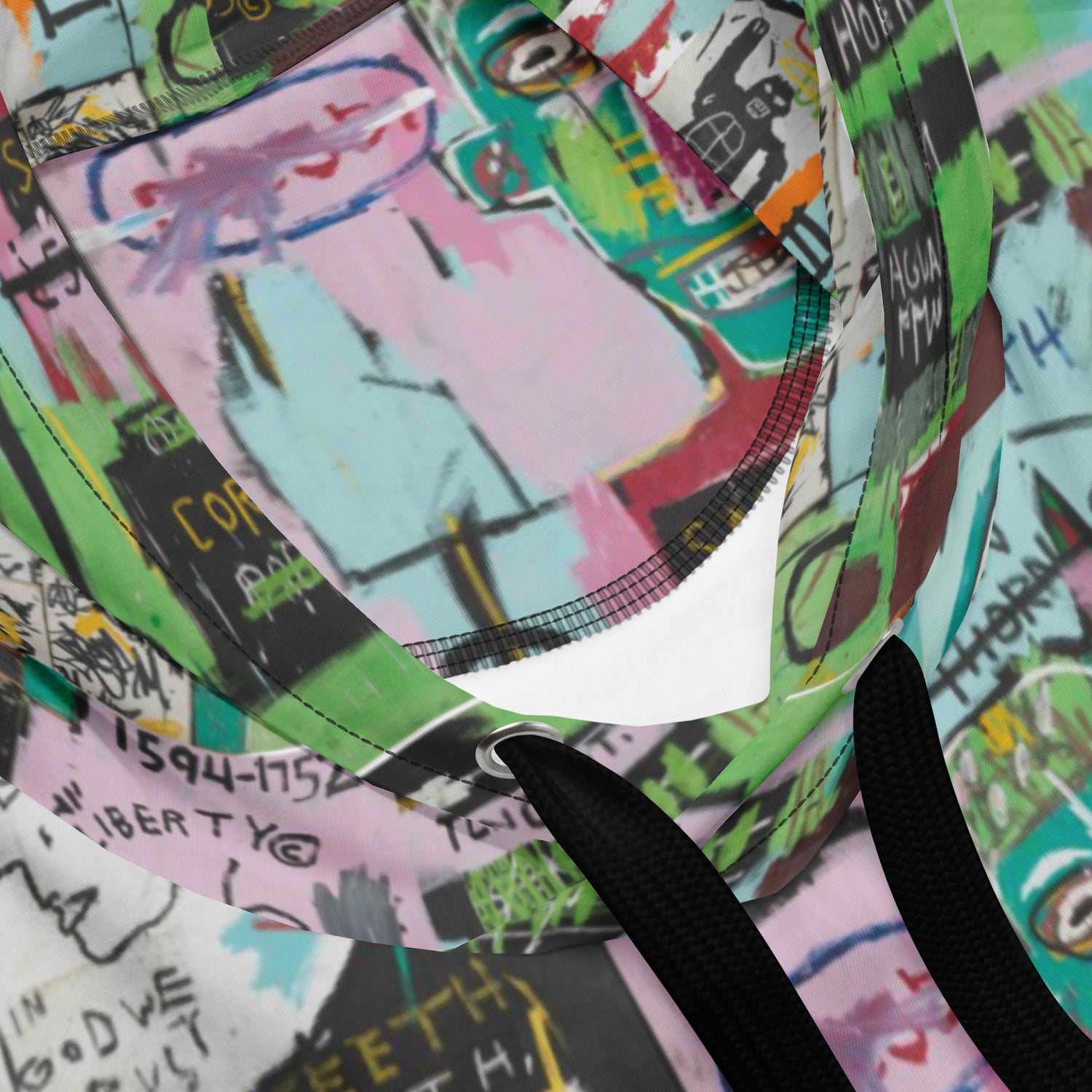 Jean-Michel Basquiat "In Italian" Artwork All Over Printed Green and Pink Sweatshirt Hoodie Scattered Streetwear