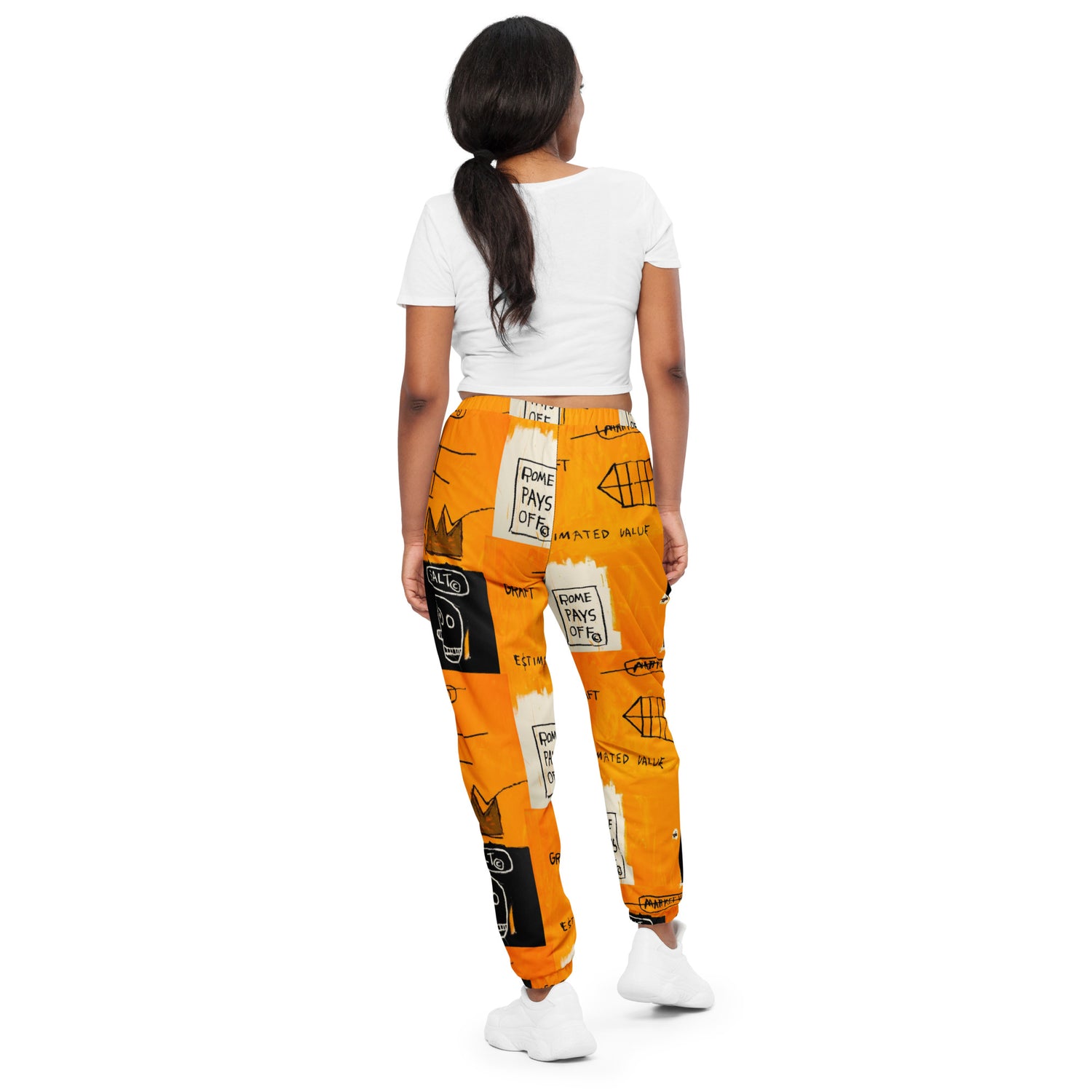 Jean-Michel Basquiat "Rome Pays Off" Artwork Printed Premium Streetwear Track Pants Scattered